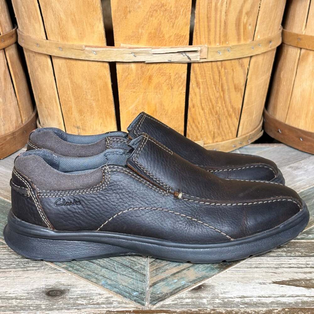 Clarks Cotrell Step Brown Tumbled Leather Comfort Slip-On Loafers Mens Size 8